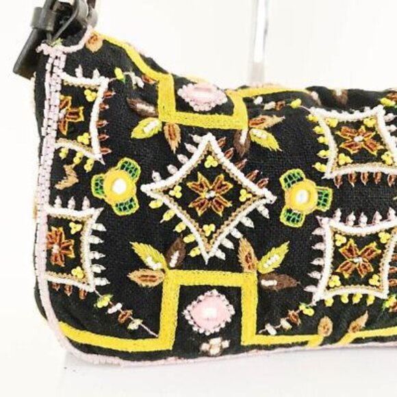 Fendi Mamma Baguette Beaded Fringe Shoulder Bag Bucket Hand Bag FF - Picture 8 of 14